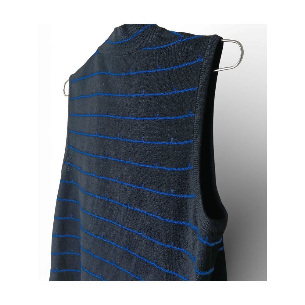 St. John Black Blue Striped Knit Sleeveless Top Shell Small Stretch Luxury - Picture 8 of 10
